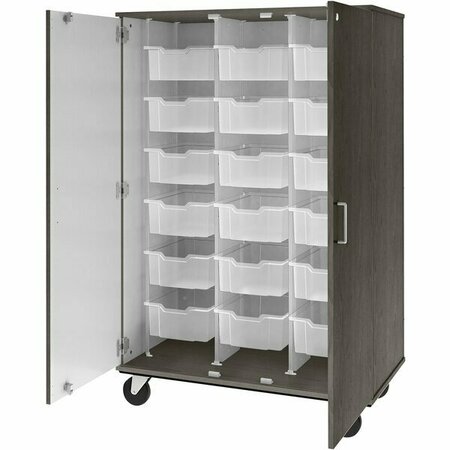 I.D. SYSTEMS 67'' Tall Dark Elm Mobile Storage Cabinet with 18 6'' Bins 80249F67020 538249F67020